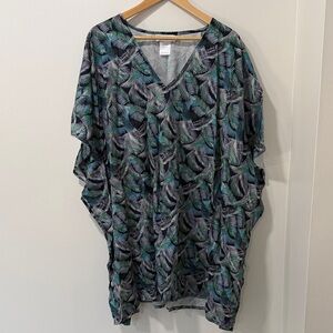 Tropical Leaf Print Swim Cover-Up